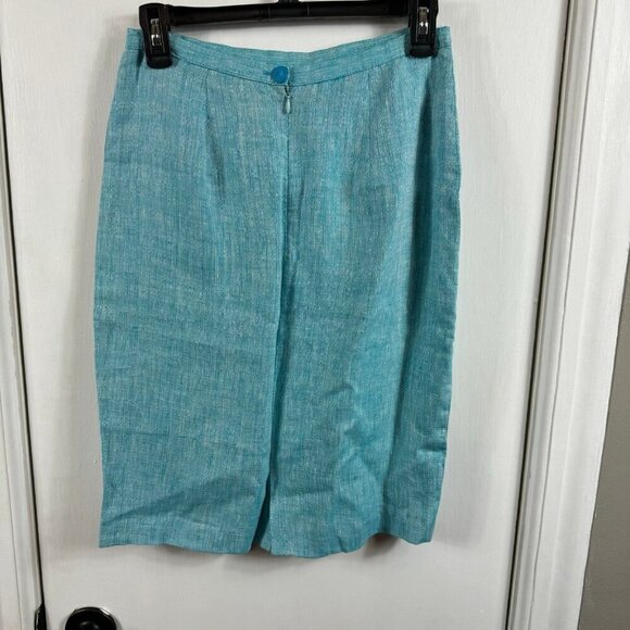 Vintage Versus Gianni Versace teal 100% linen a-line skirt.  Size 28/42 - Picture 2 of 6
